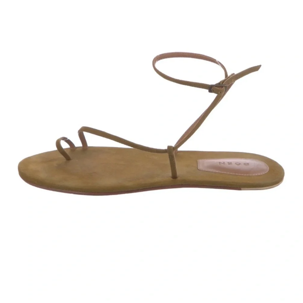 Doen Suede Ankle Wrap Thong Sandals in Olive Green - Size 36